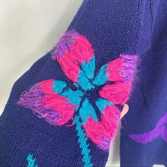 VINTAGE Lara Ferrante Floral Embroidered Purple Angora Blend Sweater - Picture 6 of 16